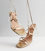 New Look Gold Strappy Clear Block Heel Sandals